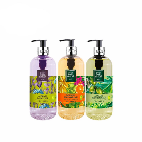 Eyüp Sabri Tuncer Bodrum Mandalinası, Zeytin Çiçeği ve Lavanta Sıvı Sabun Seti 3' lü 500 ml