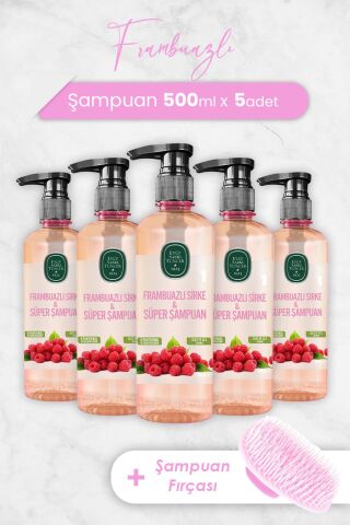Eyüp Sabri Tuncer Frambuazlı Sirke & Süper Şampuan 500 ml x 5 Adet ve Şampuan Fırçası