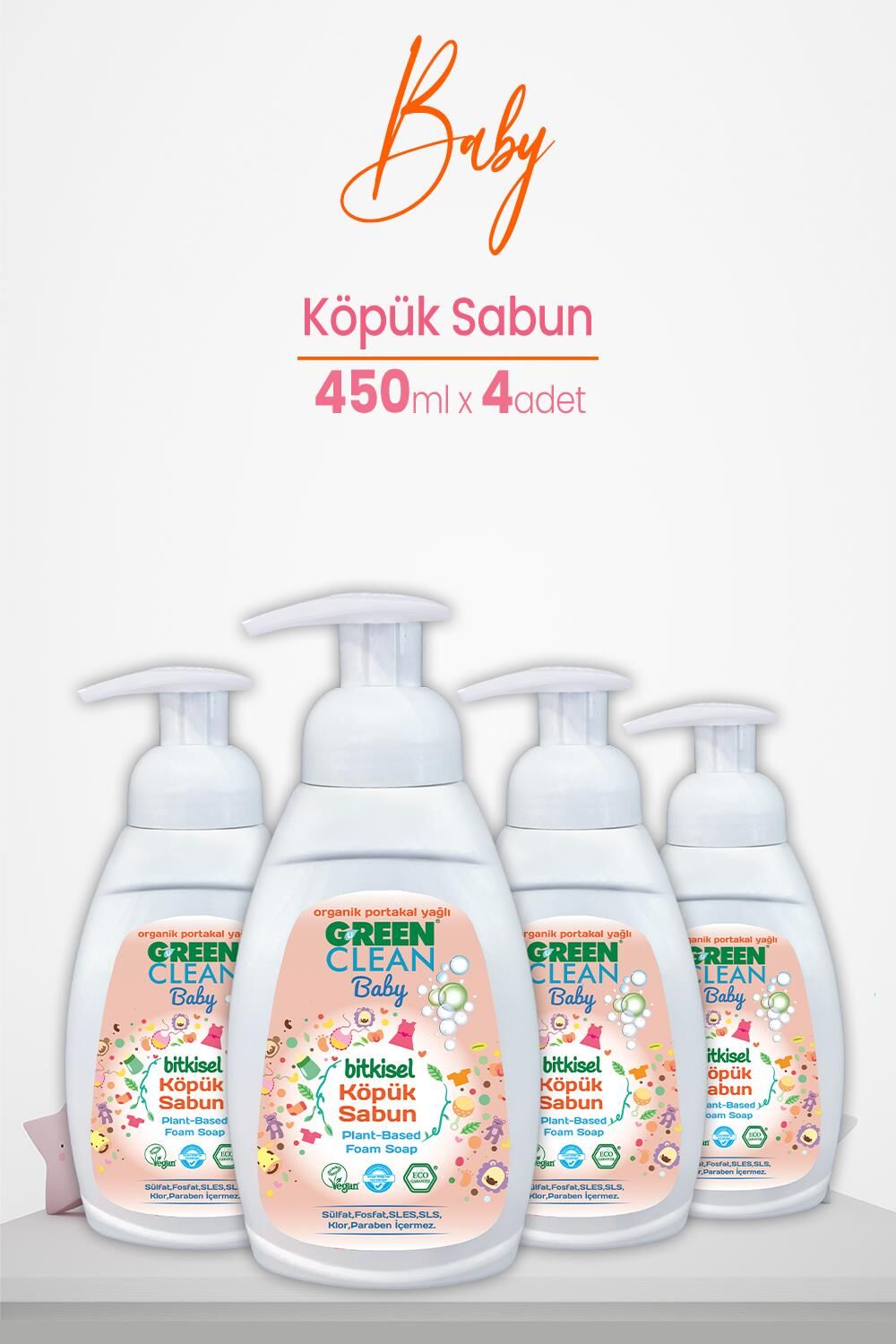 Green Clean Baby Köpük Sabun Portakal Yağlı 450 ml x 4 Adet