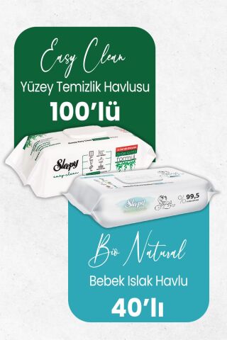 Sleepy Bio Natural Islak Havlu 40'lı ve Temizlik Havlusu 100' lü