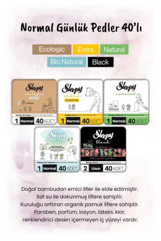 Sleepy Bio Natural ve Extra Günlük Ped Normal 40'lı ve Rosie hediye