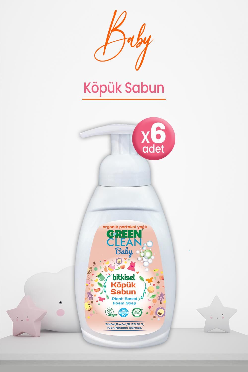 Green Clean Baby Köpük Sabun Portakal Yağlı 450 ml x 6 Adet
