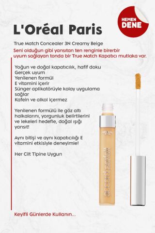 Loreal Paris True Match Concealer 3N Creamy Beige