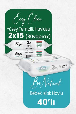 Sleepy Bio Natural Yenidoğan Islak Havlu 40'lı ve Temizlik Havlusu 30' lu