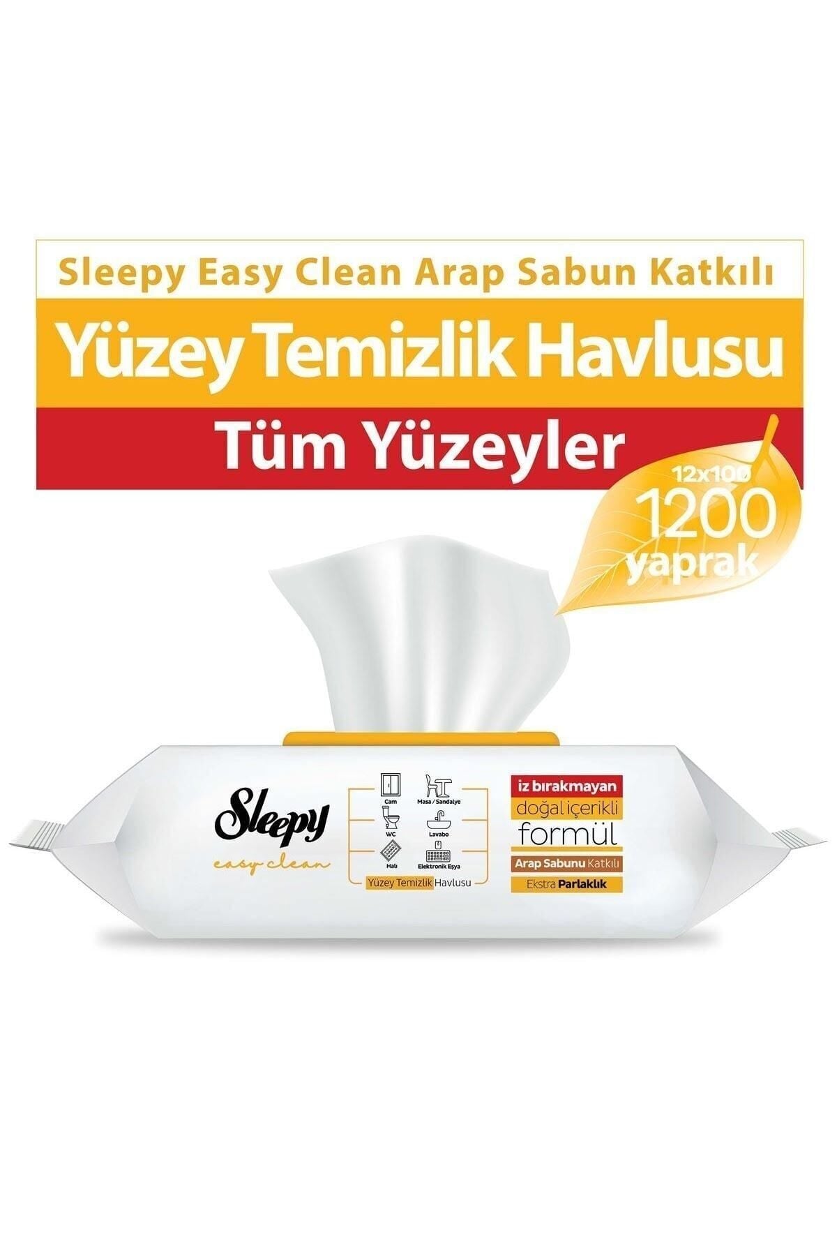 Sleepy Easy Clean Arap Sabunu Katkılı Yüzey Temizlik Havlusu 100' Lü X 12 Adet