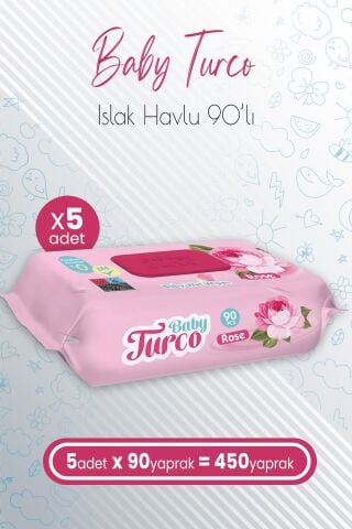 Baby Turco Bebek Islak Havlu Rose 90' lı x 5 Adet (450 Yaprak)