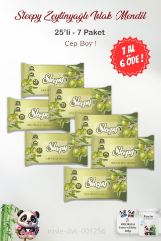 7 AL 6 ÖDE Sleepy Doğal Zeytinyağlı Islak Mendil 25'li ve ROSIE PAMUK