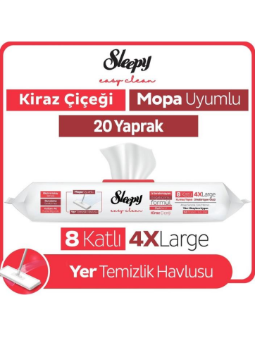 Sleepy Easy Clean Kiraz Çiçeği Mopa Uyumlu Yer Temizlik Havlusu&mendili 20 Yaprak
