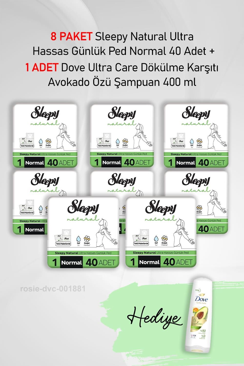 Sleepy Natural Ultra Hassas Günlük Ped Normal 40 Adet X 8 ve Hediye Dove 400 ml
