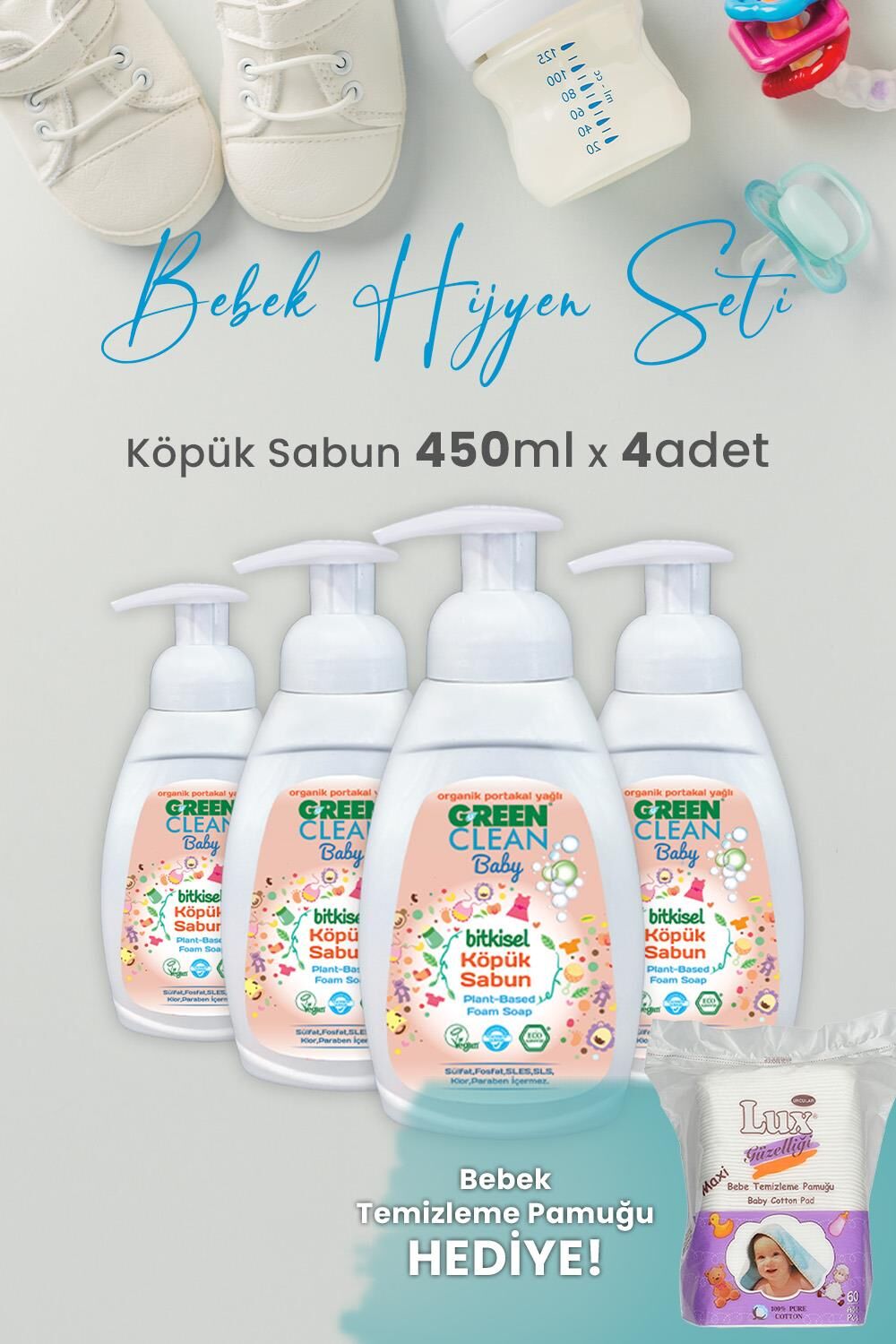 Green Clean Baby Köpük Sabun Portakal Yağlı 450 ml x 4 Adet ve Hediyeli