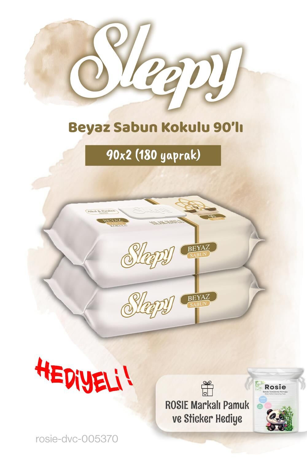 Sleepy 2 Adet Beyaz Sabun Kokulu Islak Havlu 90'lı ve Rosie