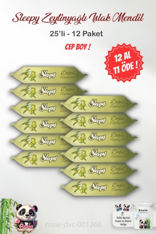 18 Paket 15'li Sleepy Doğal Zeytinyağlı Islak Mendil ve ROSIE