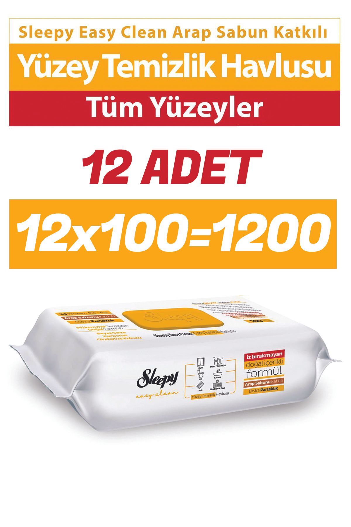 Sleepy Arap Sabun Katkılı Yüzey Temizlik Havlusu 12 x 100 'LÜ 1200 YAPRAK