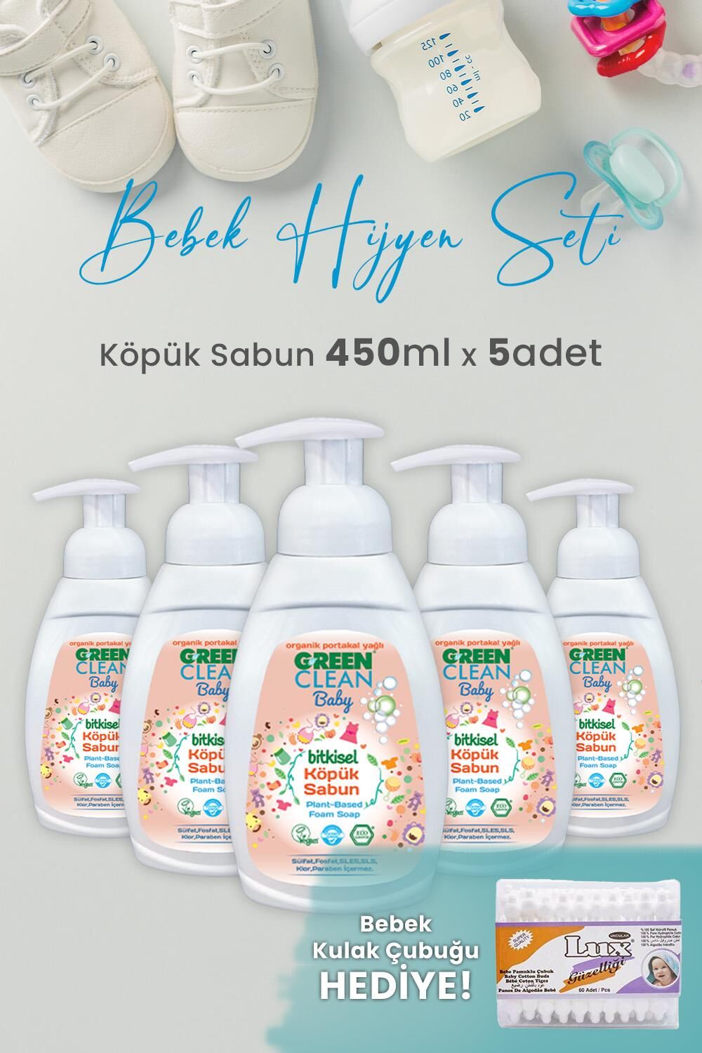 Green Clean Baby Köpük Sabun Portakal Yağlı 450 ml x 5 Adet ve Hediyeli