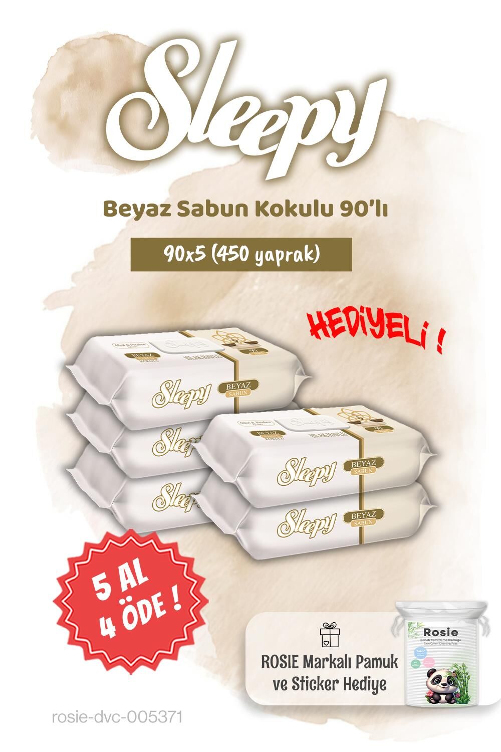 5 AL 4 ÖDE Sleepy Beyaz Sabun Kokulu Islak Havlu 90'lı ve Rosie