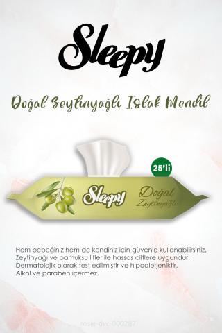 16 AL 14 ÖDE Sleepy Doğal Zeytinyağlı Islak Mendil 25'li ve ROSIE Pamuk