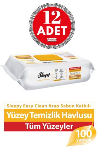 Sleepy Easy Clean Arap Sabunlu Yüzey Temizlik Havlusu 100'lü X 12 Adet