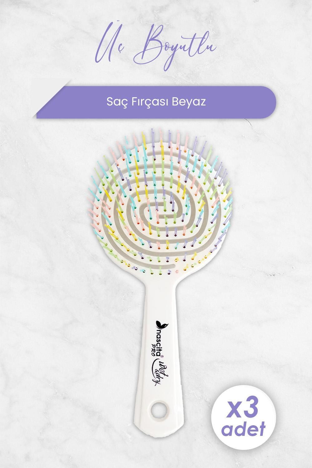 Nascita Üç Boyutlu Saç Fırçası Beyaz x 3 Adet