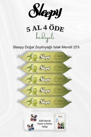 Sleepy Doğal Zeytinyağlı Islak Mendil 25'li 5 Al 4 Öde ve Rosie Pamuk