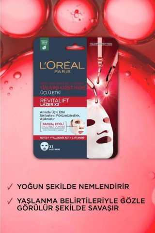 3 Adet Loreal Paris Revitalift Lazer X3 Yaşlanma Karşıtı Maske 28 gr ve ROSIE