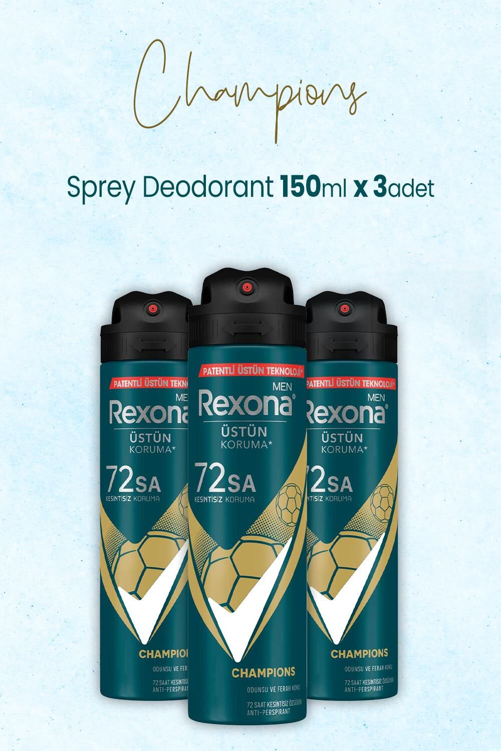 Rexona Men Sprey Deodorant Champions 150 ml x 3 Adet