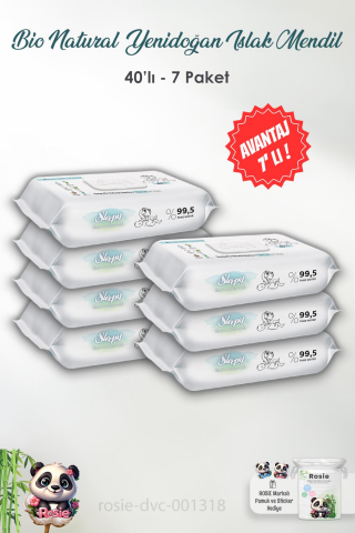7 Adet Sleepy Bio Natural Yenidoğan Islak Havlu 40'lı ve ROSIE