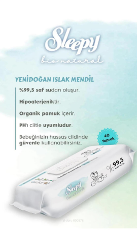 7 Adet Sleepy Bio Natural Yenidoğan Islak Havlu 40'lı ve ROSIE