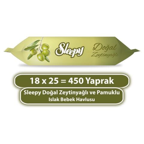 Sleepy Doğal Zeytinyağlı ve Pamuklu Islak Bebek Havlusu 18 x 25 450 Yaprak