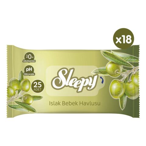Sleepy Doğal Zeytinyağlı ve Pamuklu Islak Bebek Havlusu 18 x 25 450 Yaprak
