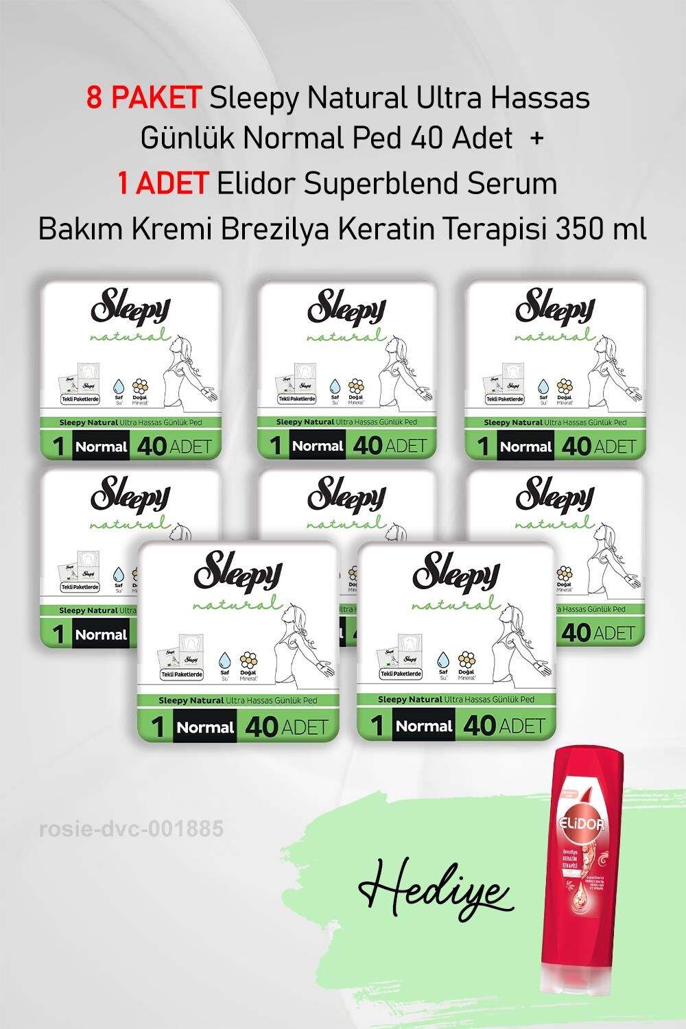 Sleepy Natural Günlük Ped Normal 40 Adet X8 ve Hediye Elidor Keratin 350 ml