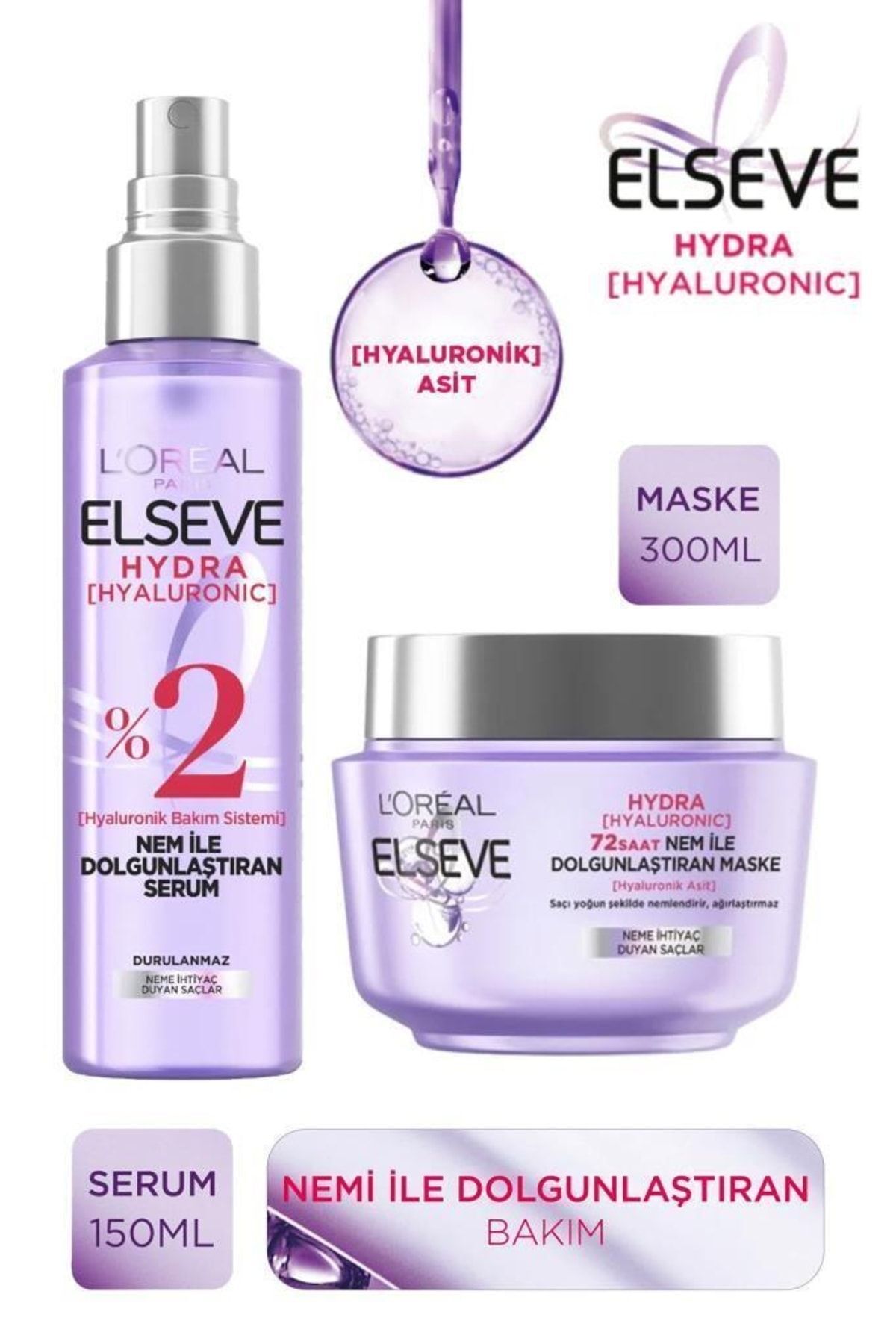 Elseve Hydra Hyaluronic Nem Ile Dolgunlaştıran Saç Bakım Serumu Nem Maskesi Saç Bakım Seti