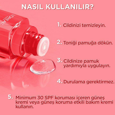 3 Adet Loreal Paris Revitalift Peeling Etkili Tonik 180 ml ve ROSIE