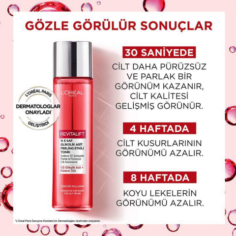 3 Adet Loreal Paris Revitalift Peeling Etkili Tonik 180 ml ve ROSIE