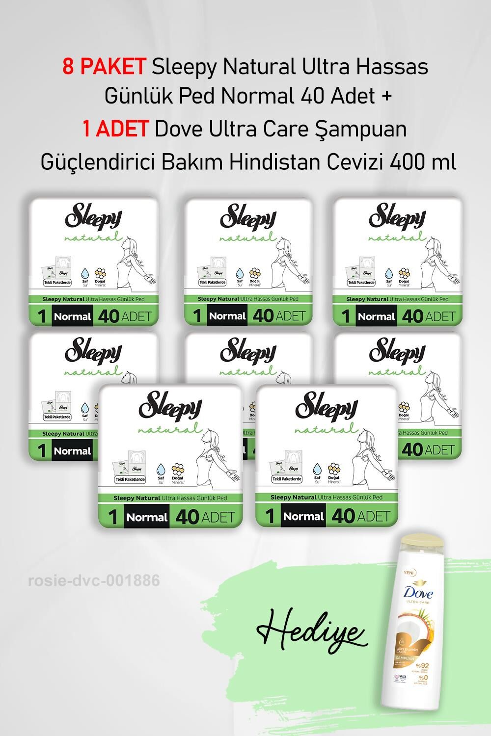 Sleepy Natural Ultra Hassas Günlük Ped Normal 40 Adet X8 ve Dove 400 ml