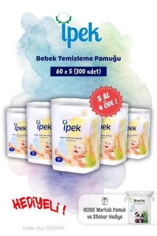 İpek 5 AL 4 ÖDE 60'lı Bebek Temizleme Pamuğu ve Rosie Pamuk hediye