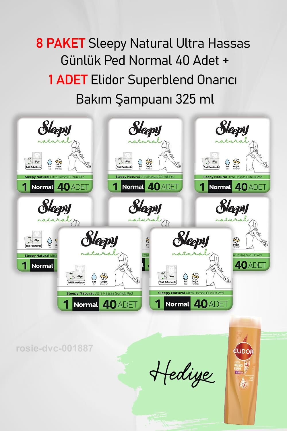 Sleepy Natural Günlük Ped Normal 40 Adet X 8 ve Hediye Elidor 325 ml