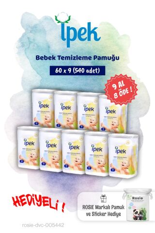 İpek 9 AL 8 ÖDE 60'lı Bebek Temizleme Pamuğu ve Rosie Pamuk hediye