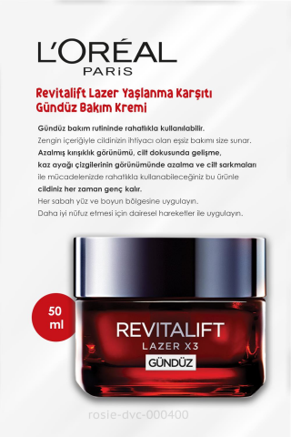 3 Adet Loreal Paris Revitalift Lazer X3 Yaşlanma Karşıtı Gündüz Kremi 50 ml ve ROSIE