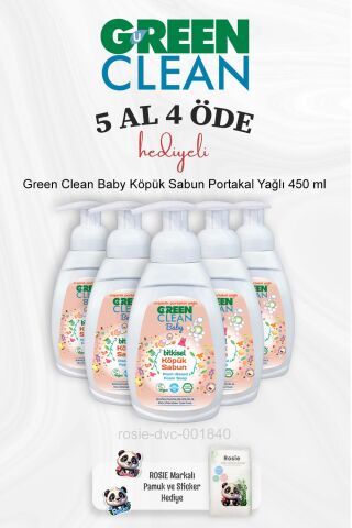 Green Clean Baby Köpük Sabun Portakal Yağlı 450 ml 5 Al 4 Öde ve Rosie Pamuk