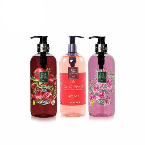 Düvenci Toptan Eyüp Sabri Tuncer Isparta Gülü, Amber ve Antalya Narı Sıvı Sabun Seti 3' lü Paket 500 ML