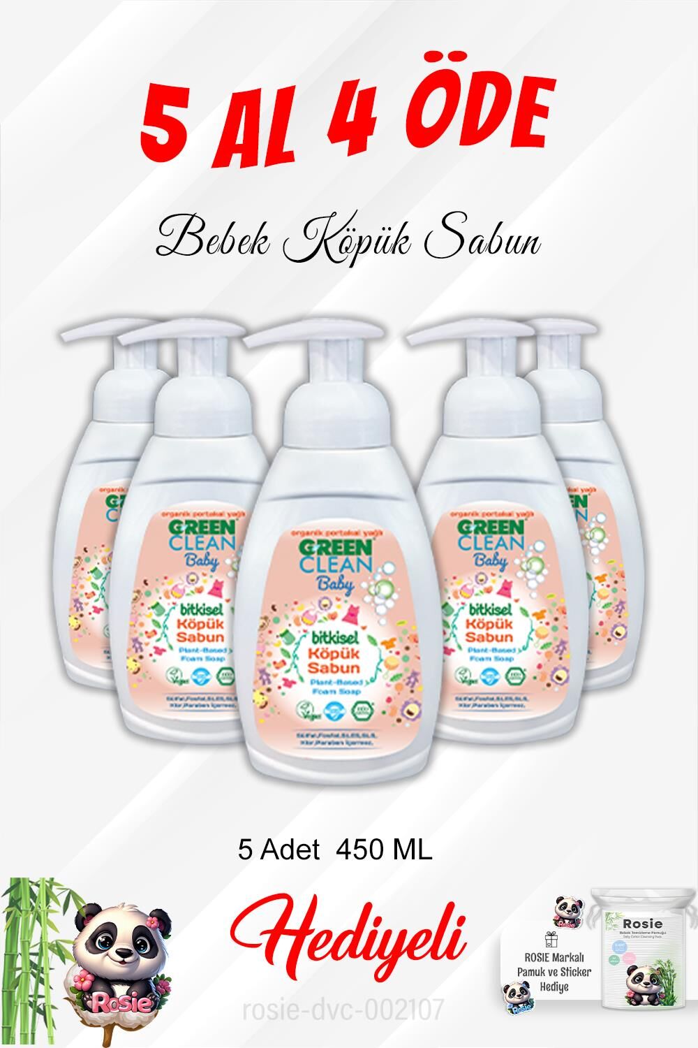 Gren Clean 5 Al 4 Öde Bebek Köpük Sabun 450 ML ve Rosie Pamuk