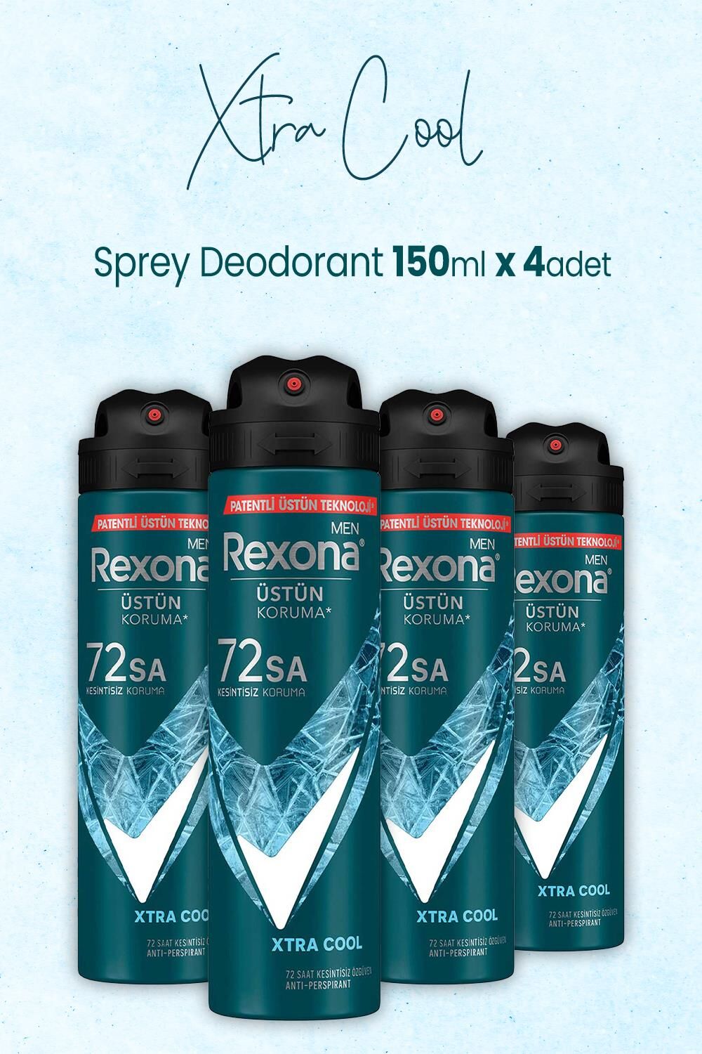 Rexona Men Sprey Deodorant Xtra Cool 150 ml x 4 Adet