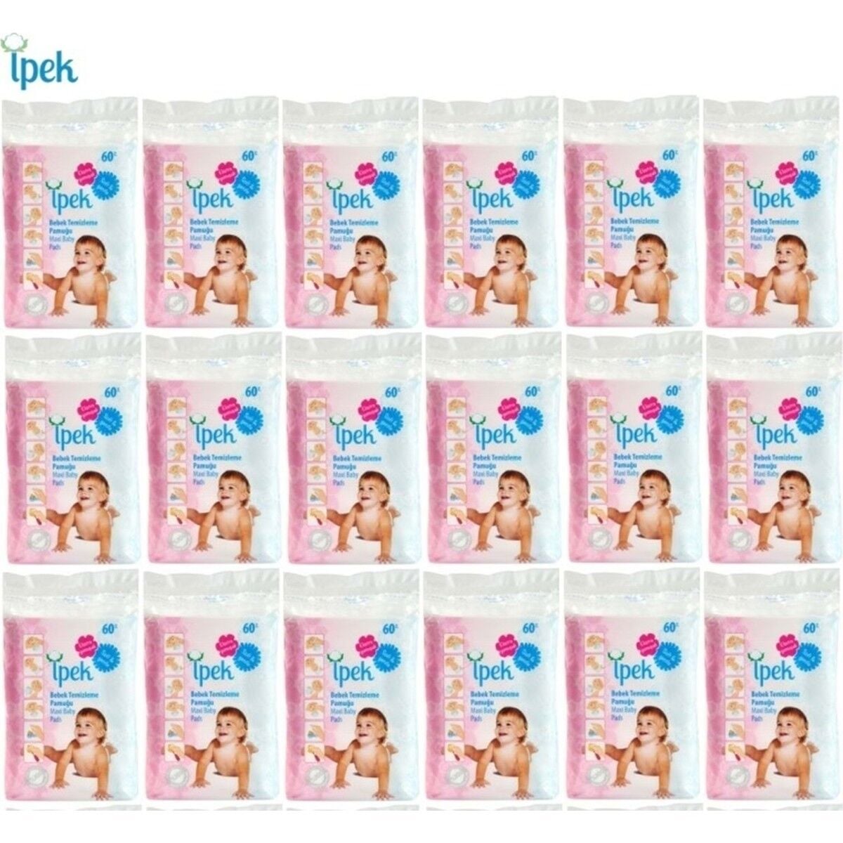 İpek Bebek Temizleme Pamuğu 1080 Adet (18 Paket x 60 Adet)