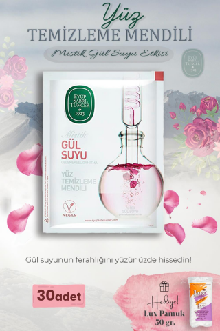 Mistik Gül Suyu 30'lu Yüz Temizleme Mendili ve Pamuk Hediyeli