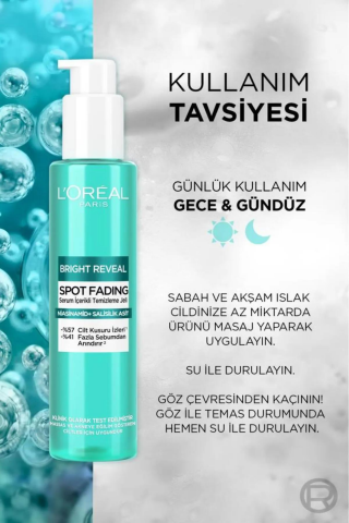 3 Adet Loreal Paris Bright Reveal Cilt Kusuru Karşıtı Yüz Temizleme Jeli 150 ml ve ROSIE
