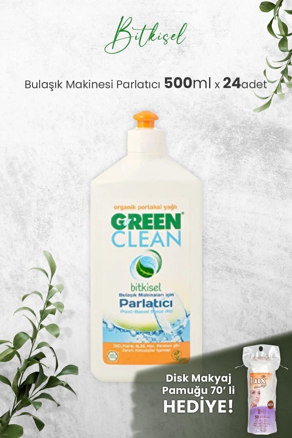 U Green Clean Bulaşık Makinesi Parlatıcı 500 ml x 24 Adet ve Hediyeli