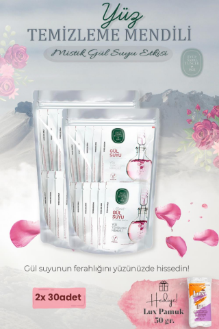 Mistik Gül Suyu 60'lı Yüz Temizleme Mendili ve Pamuk Hediyeli