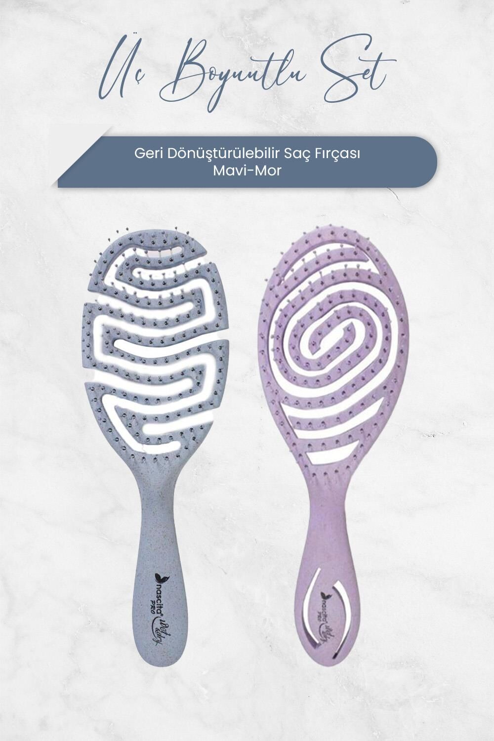 Nascita Üç Boyutlu Geri Dönüştürülebilir Saç Fırçası Mavi ve Mor