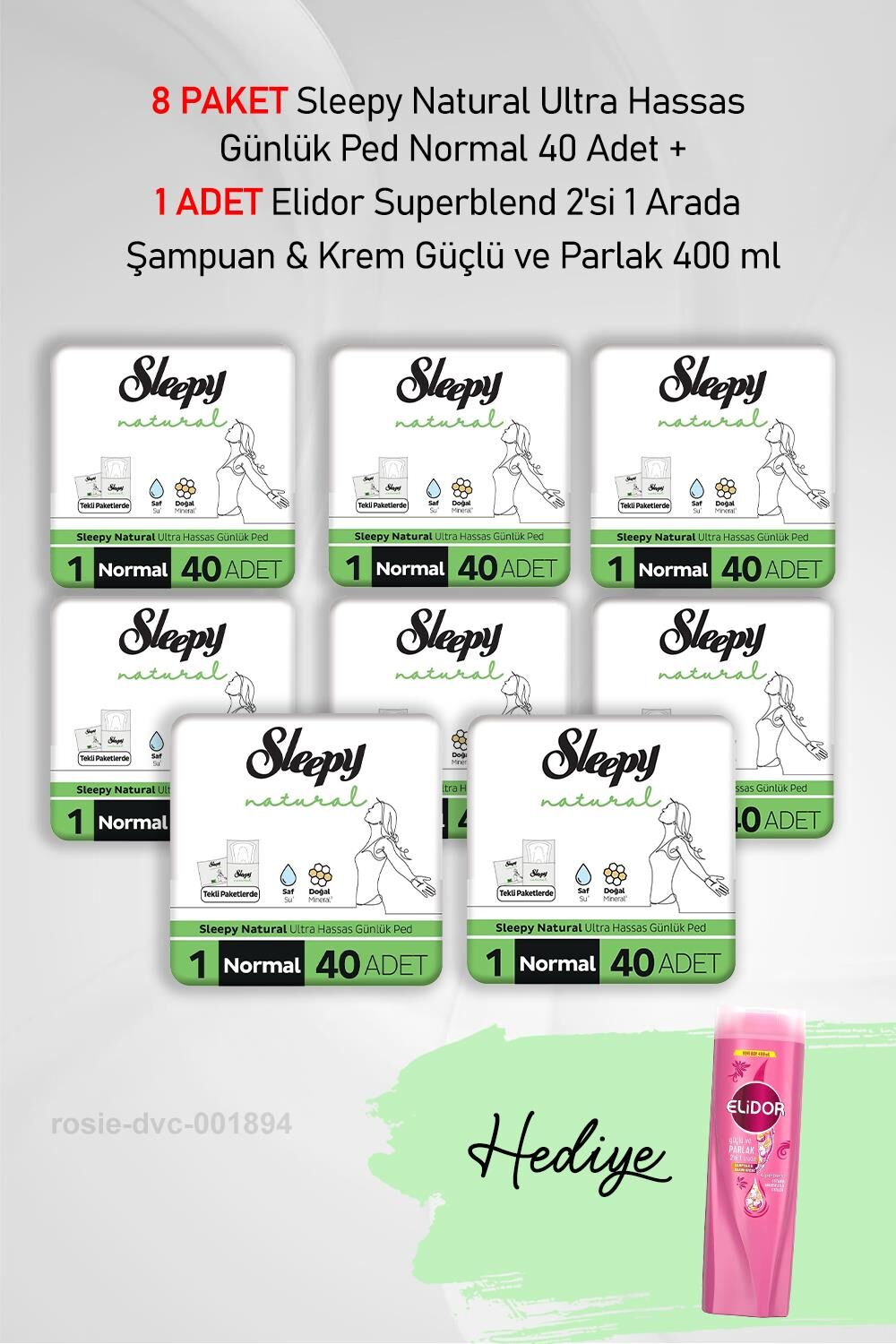 Sleepy Natural Ultra Hassas Günlük Ped Normal 40 Adet X 8 ve Elidor 2'si 1 Arada Güçlü ve Parlak 400 ml