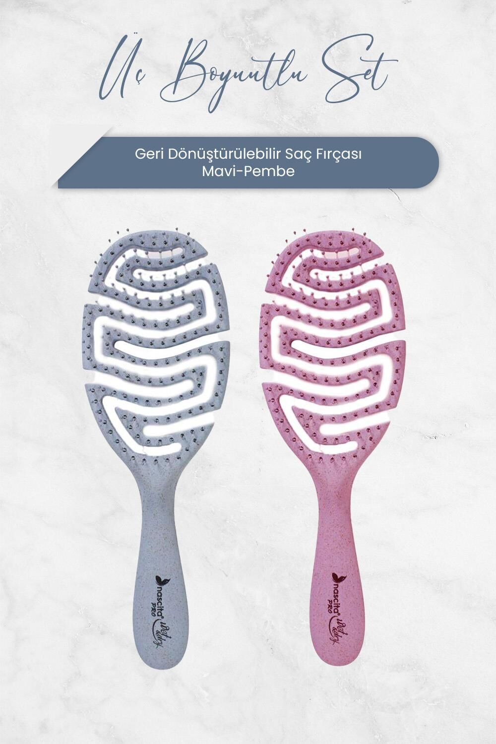 Nascita Üç Boyutlu Geri Dönüştürülebilir Saç Fırçası Pembe ve Mavi